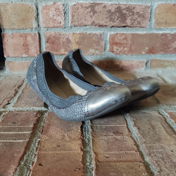 Tory Burch Silver Gabby Python Ballet Flats - Picture 3 of 10